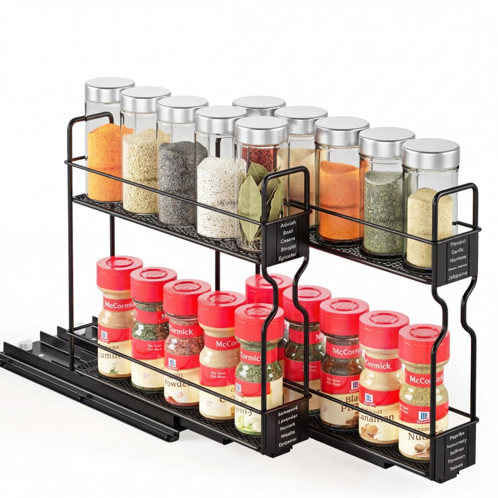 Slide Spice Rack Organizer — 2- or 4-Tier Pull-Out Metal Spice Drawer for Kitchen & Dining
