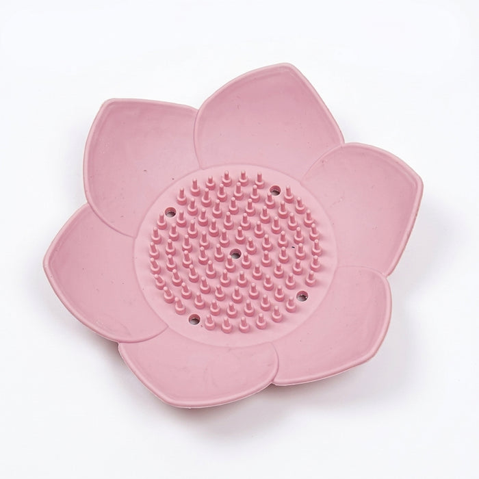 Silicone Lotus Soap Dish with Drain — Single Bathroom Soap Holder