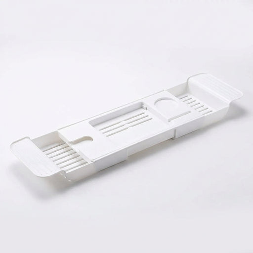 Expandable Drain Bath Shelf Caddy Tray — Plastic Bathtub Organiser (White/Black)