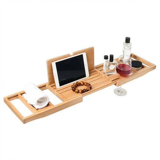 Expandable Luxury Wooden Bathtub Caddy Tray — 60–87cm Adjustable Soap & Tablet Holder