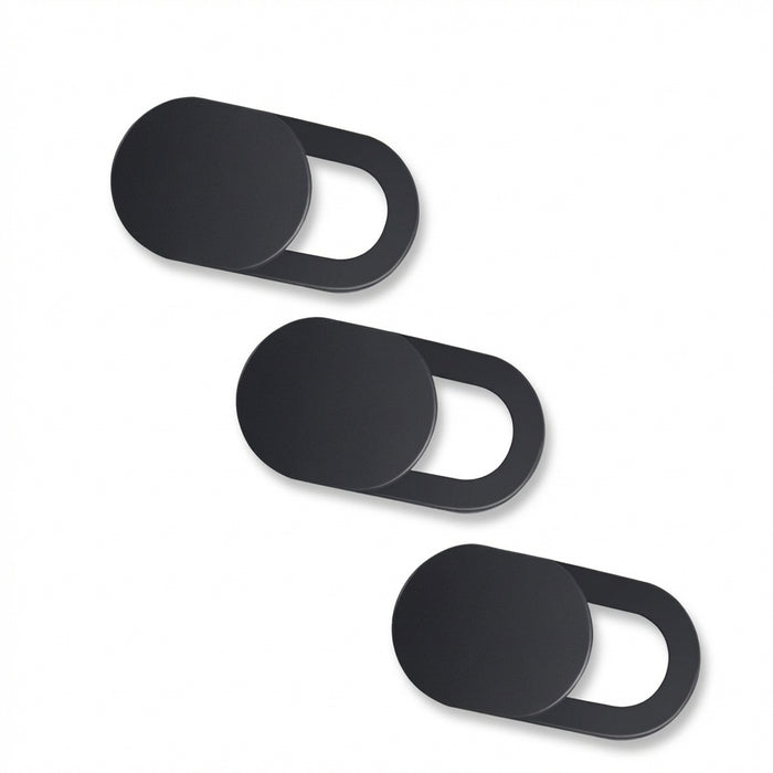 3pc Black Plastic Webcam Cover — Slide Shutter Privacy Shield for Phone, Laptop, Desktop