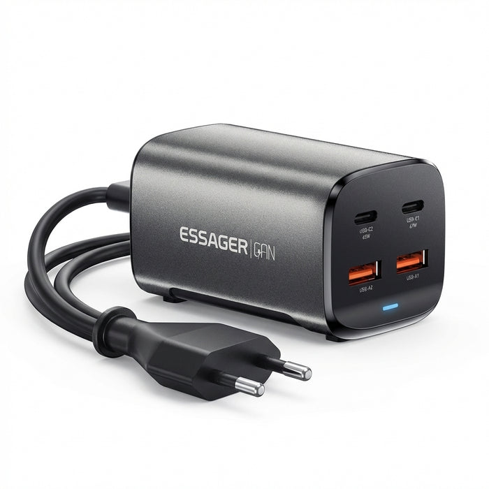 67W GaN USB‑C Desktop Charger — PD/QC Fast Charging, 2C+2A Ports for MacBook, Samsung, iPhone 15