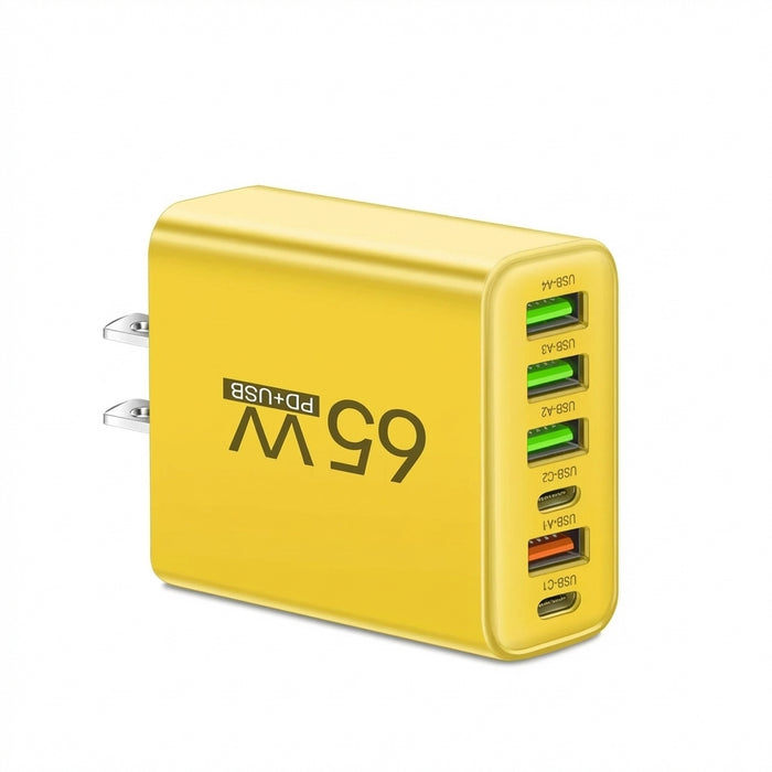 65W 6-Port USB PD Charger – 2x USB‑C PD + 4x USB Fast Wall Charger (EU/US)
