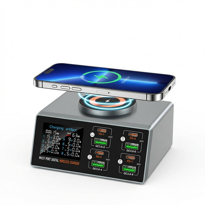 140W 8‑Port GaN Fast Charger Station with Qi2 Wireless Pad — Travel & Home