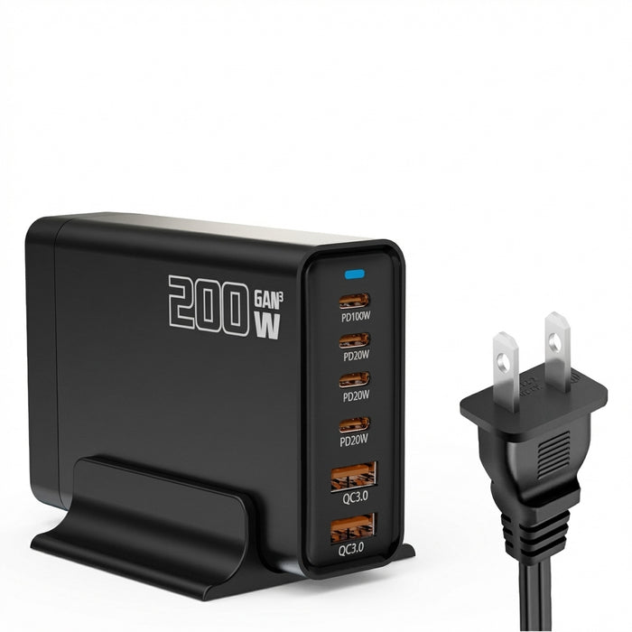 200W GaN 5‑Port USB‑C Fast Charger — Desktop Hub for MacBook Pro/Air & iPad Pro