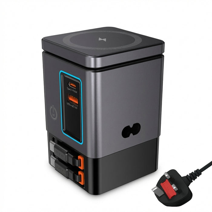 6‑in‑1 Charging Station with Retractable USB‑C — Multi‑Device Power Tower