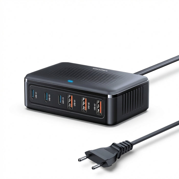 100W GaN 6-Port USB Charger — 3x USB-C & 3x USB-A (UK plug option)