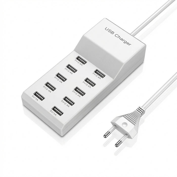 10‑Port 50W USB Charging Station – Multi‑Device Fast Charger with LCD (EU/UK/US plugs)