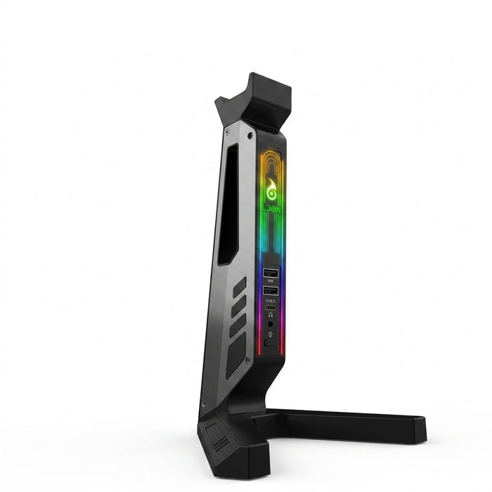 RGB Headset Stand with Sound‑Activated Lights and USB Dock