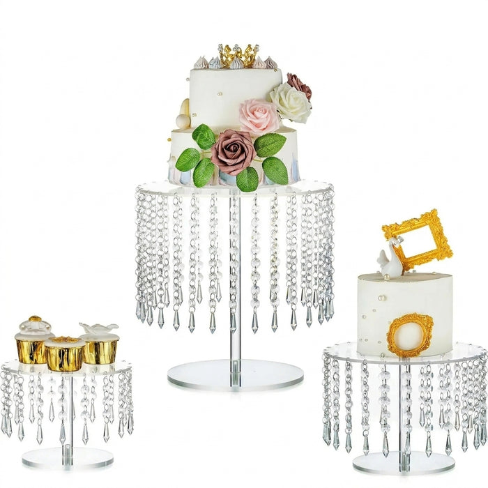 Acrylic Circular Cake & Cupcake Display Stand with Crystal Chandelier for Weddings & Parties