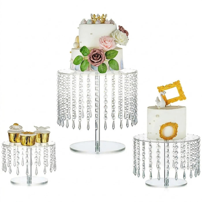 Acrylic Circular Cake & Cupcake Display Stand with Crystal Chandelier for Weddings & Parties