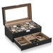2-Tier Watch Box with Glass Lid — Holds 12 Watches, Lockable Drawer