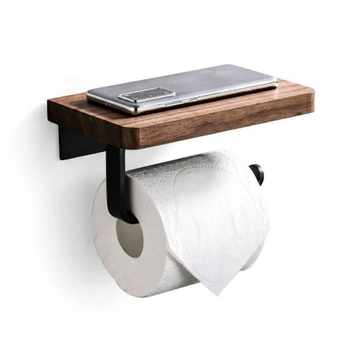 Stainless Steel Toilet & Tissue Roll Holder with Phone Shelf — I/H Style, Black or White