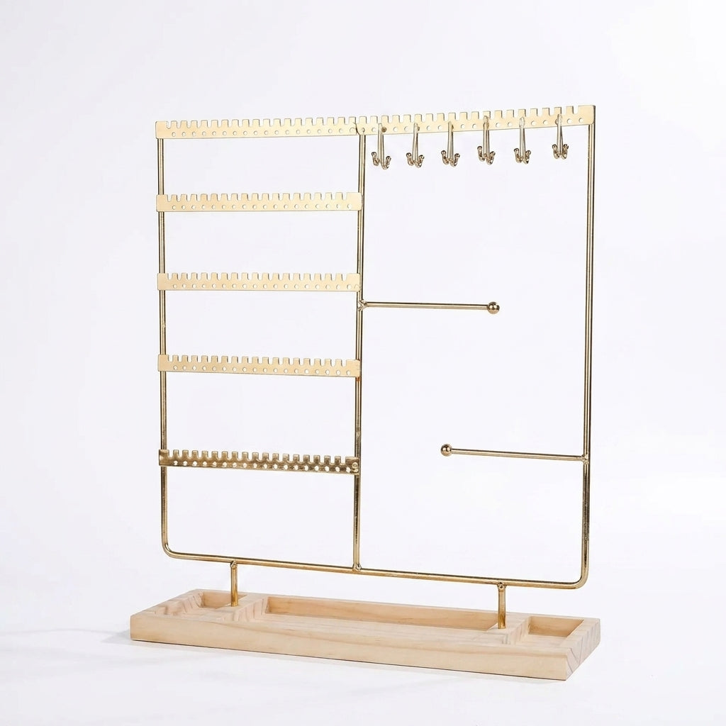 Multifunctional Metal Jewellery Display Rack with Detachable Wooden Base