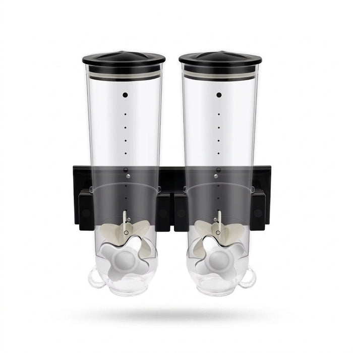 3L Wall‑Mounted Double Cereal Dispenser — Black with Measuring Cups