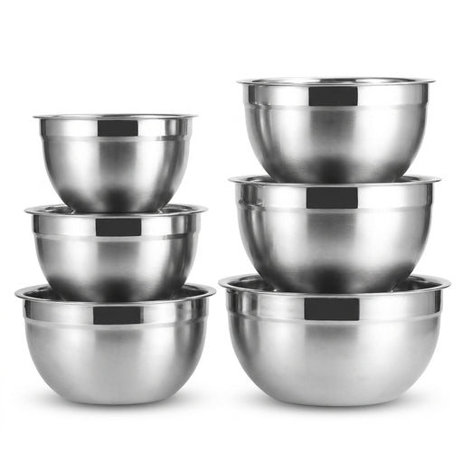 Stainless Steel Nesting Mixing Bowls — Non-Slip Whisking Set (6-piece)