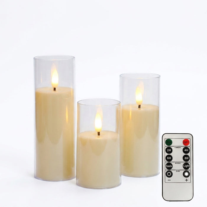 LED Flameless Acrylic Candles with Remote & Timer – Flickering, Battery Powered