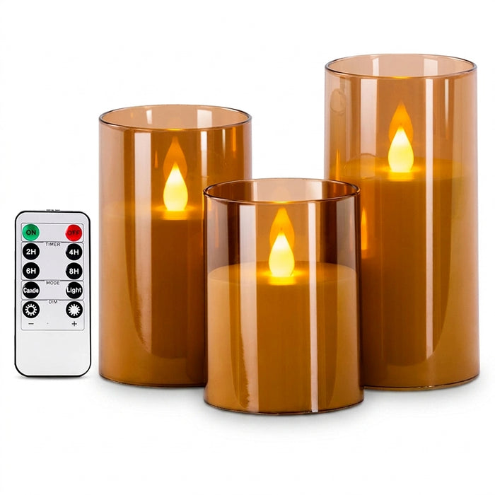 Set of 3 LED Flameless Candles with Remote Control — Flickering Décor Lights for Weddings & Parties