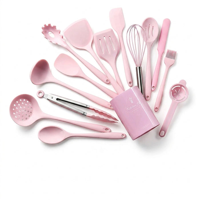 15-Piece Khaki Food-Grade Silicone Kitchen Utensil Set