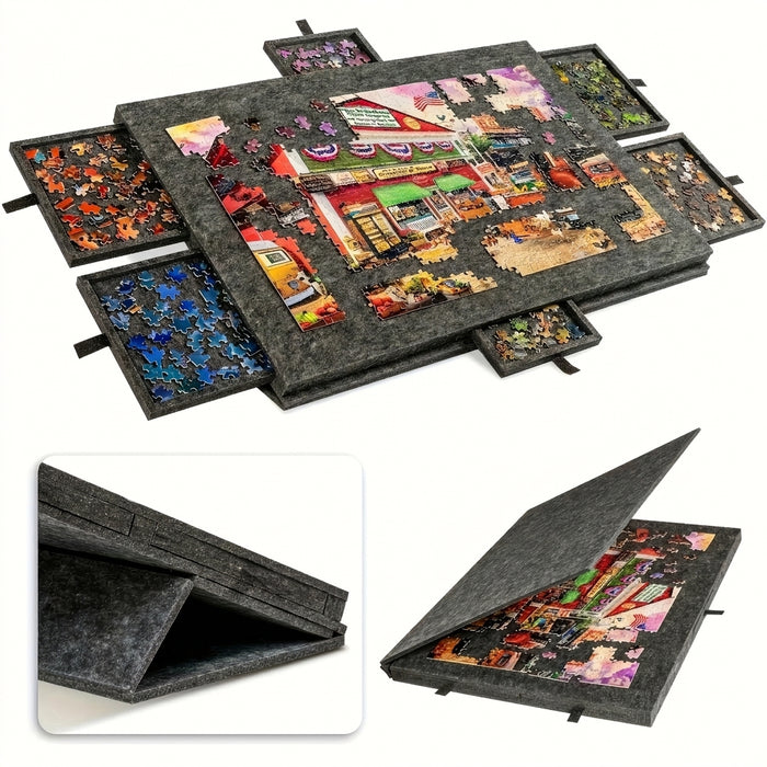 7-Piece Puzzle Storage Table with 6 Drawers — Felt Work Surface, Collapsible Organiser for 1000-Piece Jigsaws
