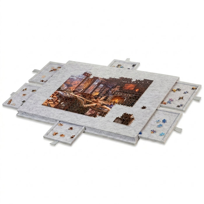 Tilting Puzzle Board with 6 Drawers – 2-in-1 Lid Stand, Felt Surface for 1000+ Piece Puzzles