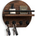 Wall-mounted round wooden key rack with shelf and 8 hooks — apartment wall décor