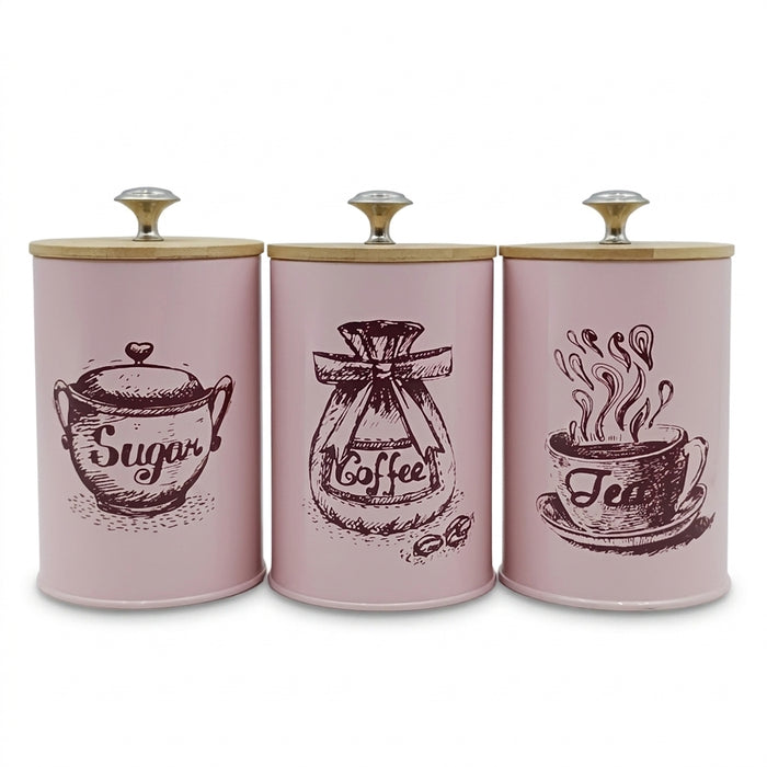 3-Piece Kitchen Canister Set — Coffee, Sugar & Tea Storage with Bamboo Lids