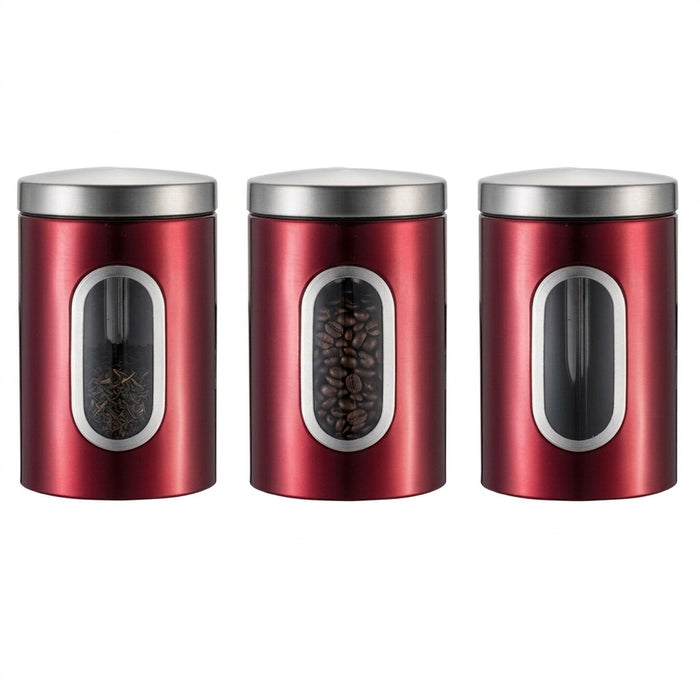 3‑Pack Stainless Steel Food Storage Jars with Viewing Window — Kitchen Sealed Jars