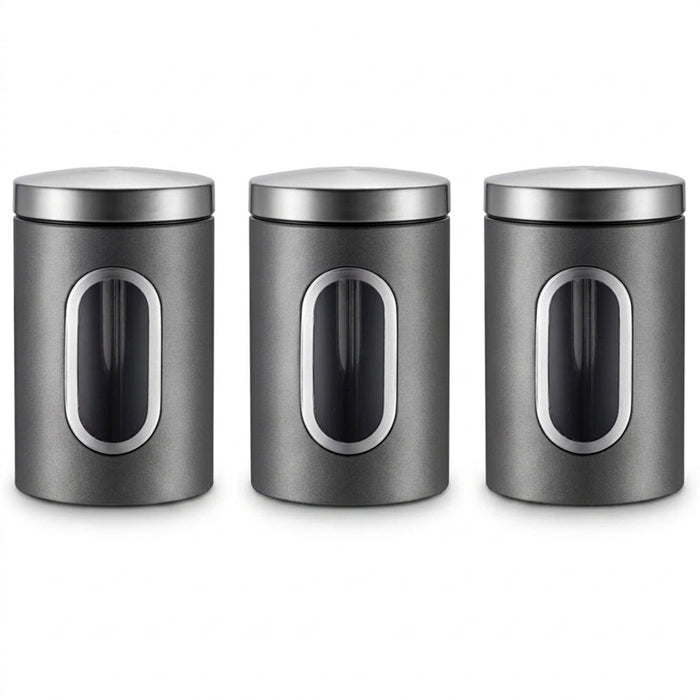 3‑Pack Stainless Steel Food Storage Jars with Viewing Window — Kitchen Sealed Jars