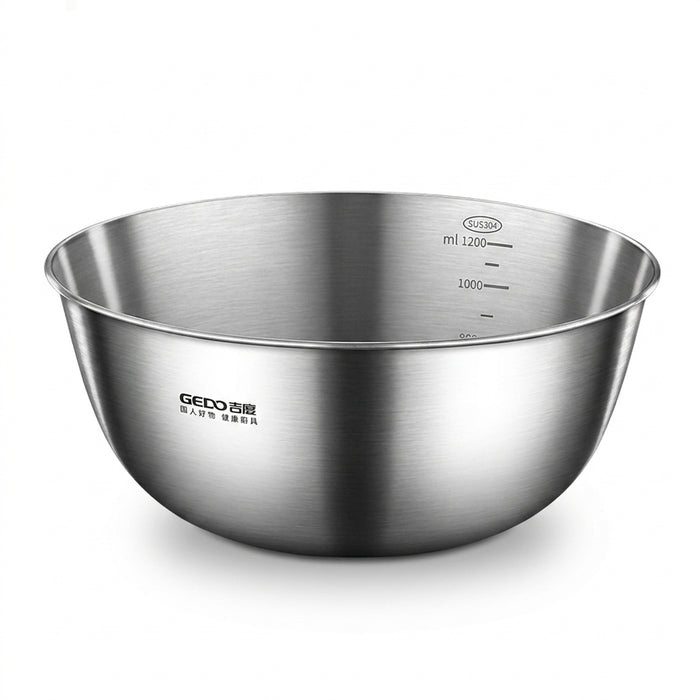 304 Stainless Steel Mixing Bowl (16–30cm) — LFGB Certified with Measuring Scale