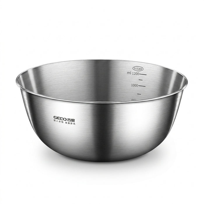 304 Stainless Steel Mixing Bowl (16–30cm) — LFGB Certified with Measuring Scale