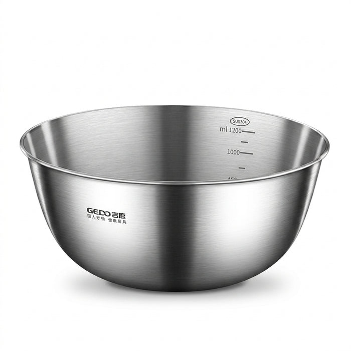 304 Stainless Steel Mixing Bowl (16–30cm) — LFGB Certified with Measuring Scale