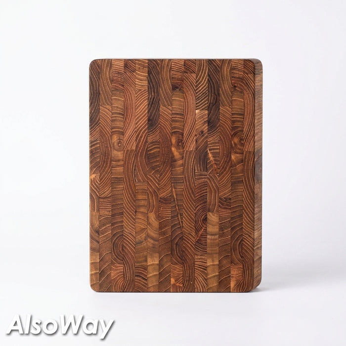 Teak End Grain Cutting Board — Large Wooden Chopping & Charcuterie Board with Hidden Handles
