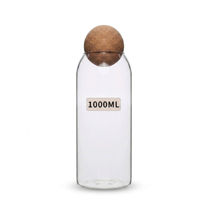 Hand‑blown Glass Storage Jars with Ball Cork Stopper — Transparent Kitchen Organiser for Tea, Spices & Nuts