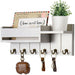 Rustic Wooden Key Rack & Mail Organiser — 6 Hooks with Shelf
