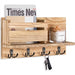 Wooden Wall-Mounted Key and Mail Holder — Rustic Letter Sorter with 4 Hooks