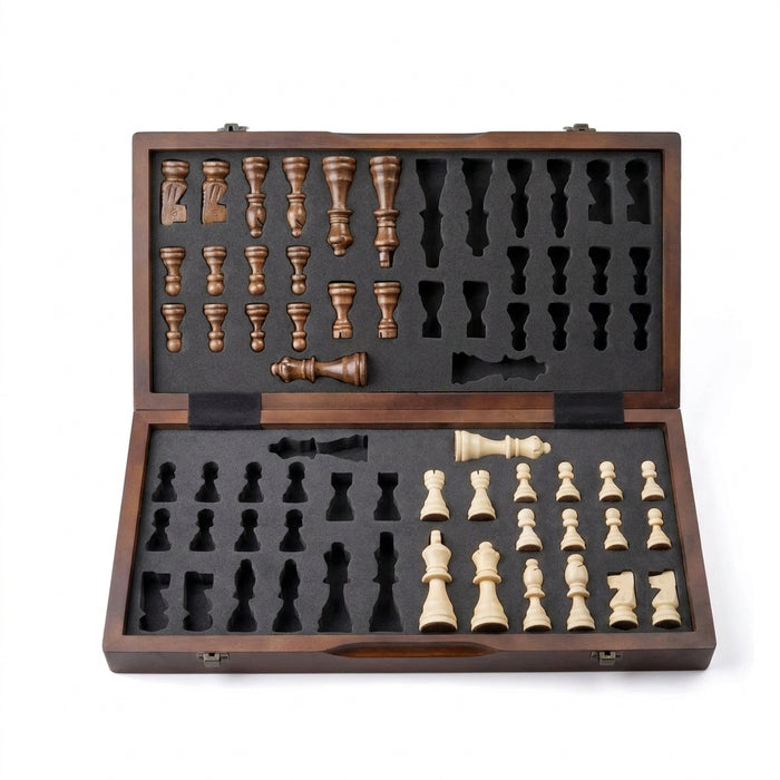 Magnetic Wooden Chess Set 39.37cm (15.5in) Folding Travel Board with 2 Extra Queens