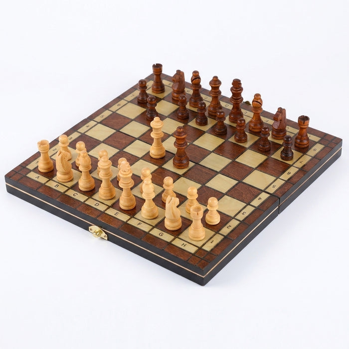Retro 3-in-1 Wooden Chess Set — Foldable Chessboard with Checkers & Backgammon