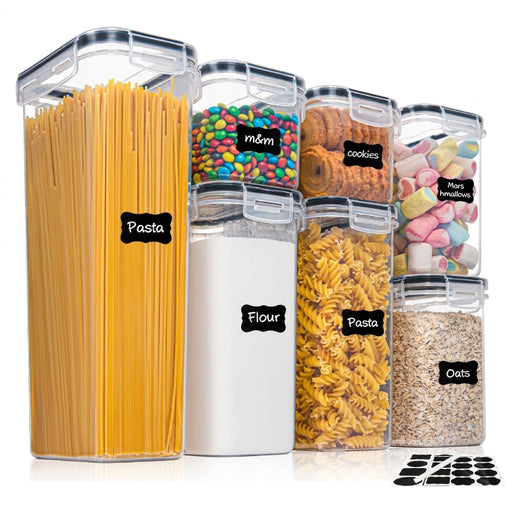 7-piece BPA-Free Plastic Food Storage Containers with 10 Labels & Pen