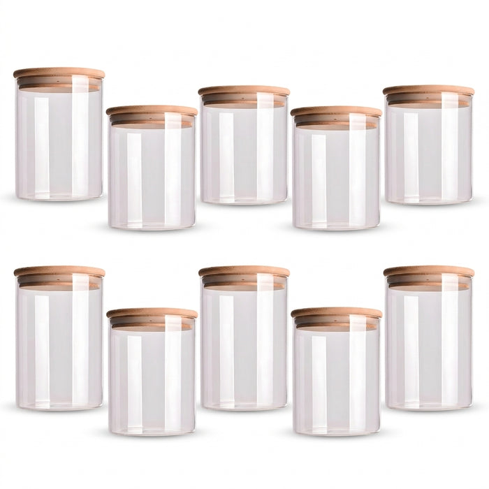 10-piece Glass Storage Jars with Bamboo Lids — Airtight Spice & Food Containers