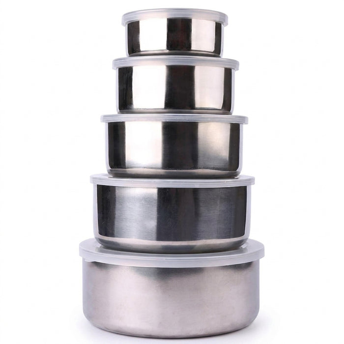5-Piece Stainless Steel Mixing Bowl Set with Lids — Stackable & Dishwasher Safe