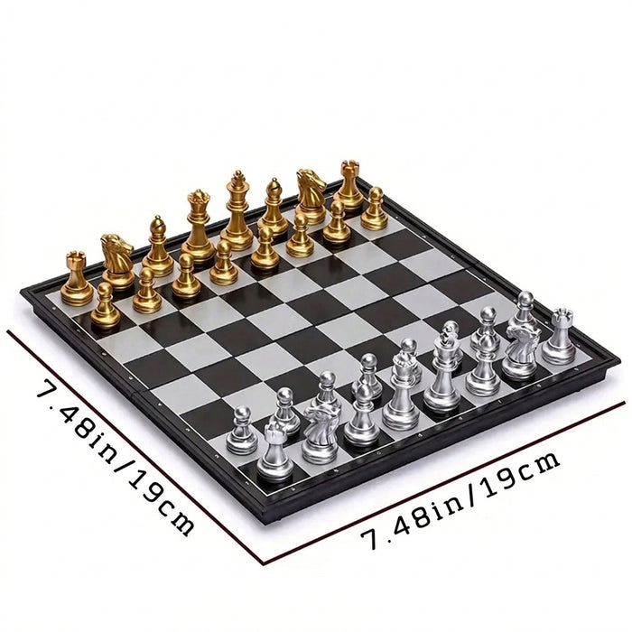 Magnetic Folding Chess Set — Gold & Silver Pieces, Portable Travel Board (7.5 in & 9.8 in)