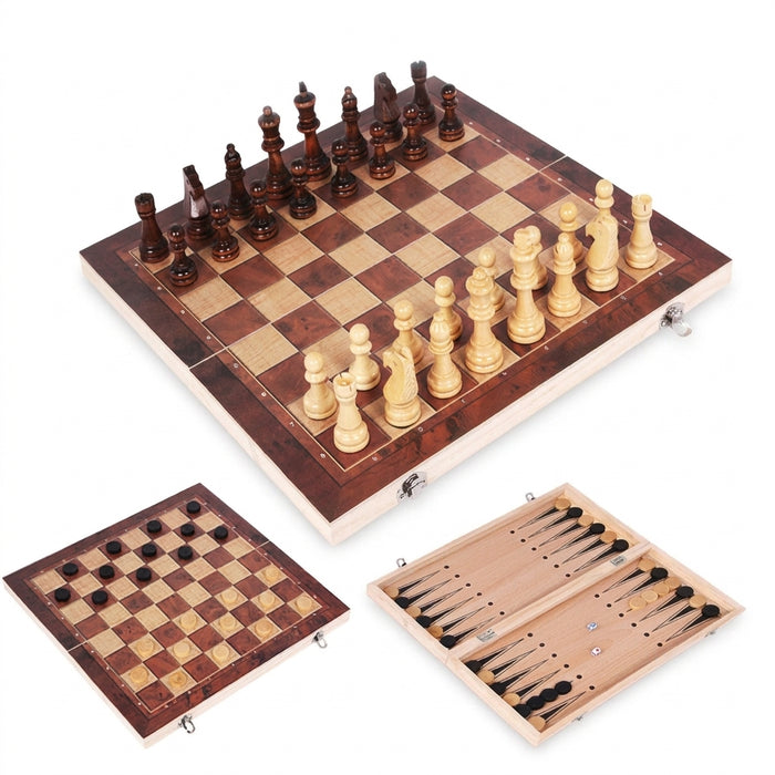 3-in-1 Travel Games Set — Chess, Backgammon & Checkers (Five Sizes)